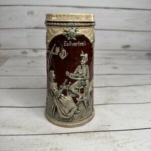 Vintage German Beer Stein Hand-Painted Alpine Couple Mountain Cabin